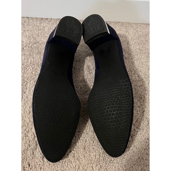 Stuart Weitzman Almond Suede Block Heel Pump with Silver Trim Navy Blue Size 8 - Picture 8 of 8